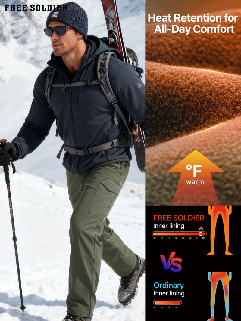 FREE SOLDIER Men's Outdoor Softshell Fleece Lined Cargo Pants Snow Ski Hiking Pants with Belt (Army Green 30W x 30L) - Image 4